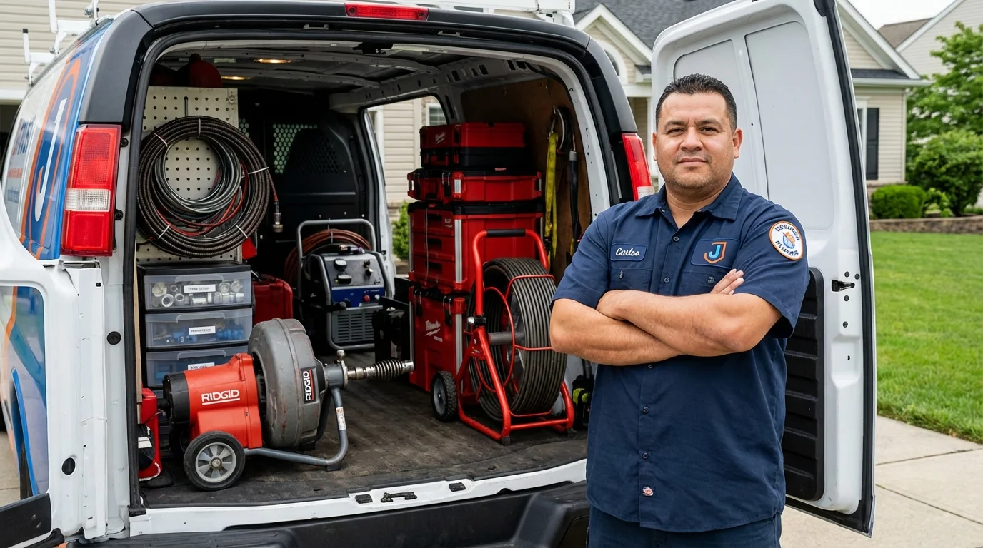 Professional drain cleaning equipment and Johns Plumbing LLC plumber in Forman