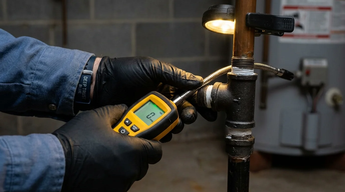 Gas leak detection with electronic sniffer by Johns Plumbing LLC in Forman