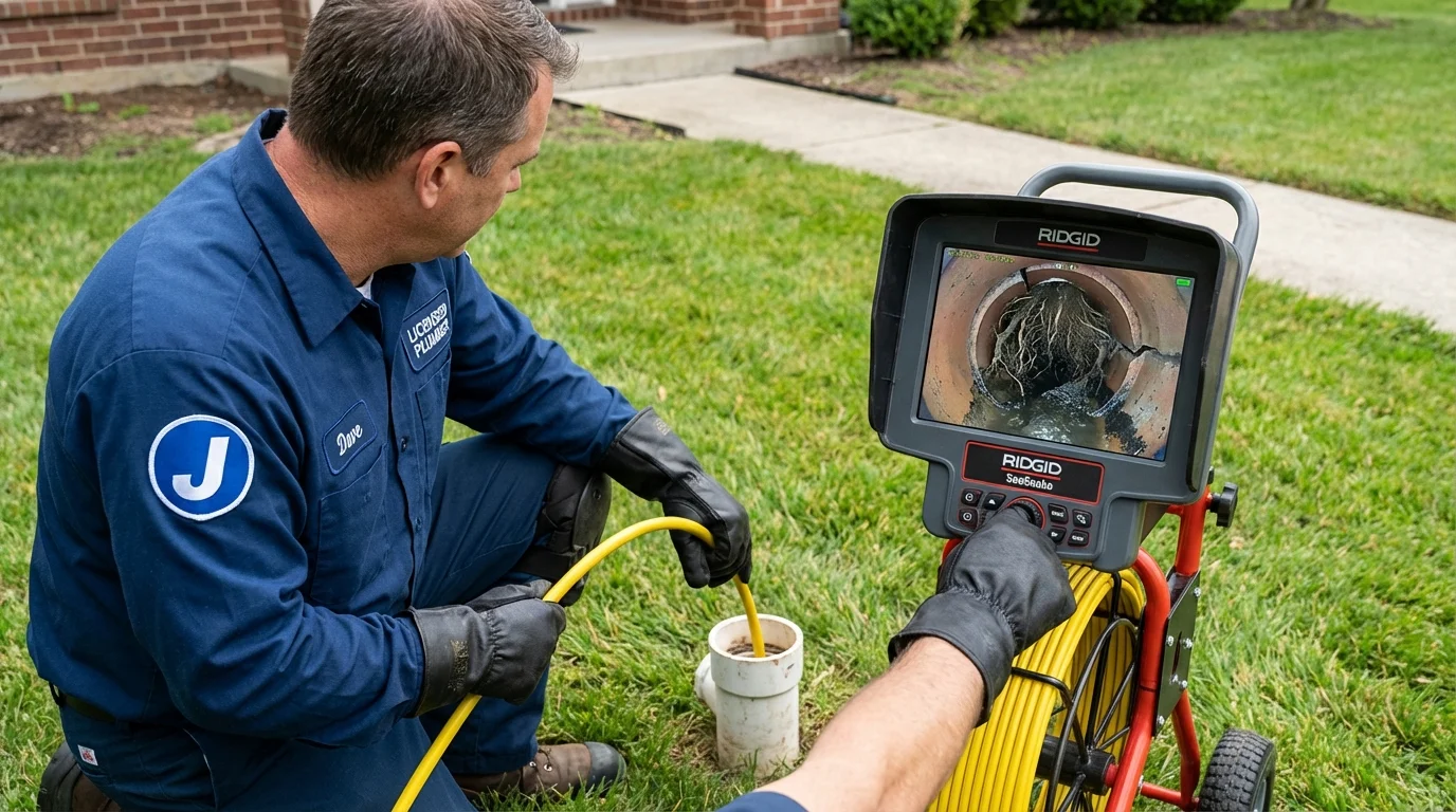 Sewer camera inspection being performed by Johns Plumbing LLC in Forman
