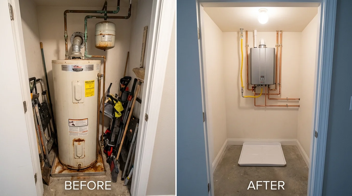 Tank water heater versus wall-mounted tankless unit comparison for Forman, ND homeowners