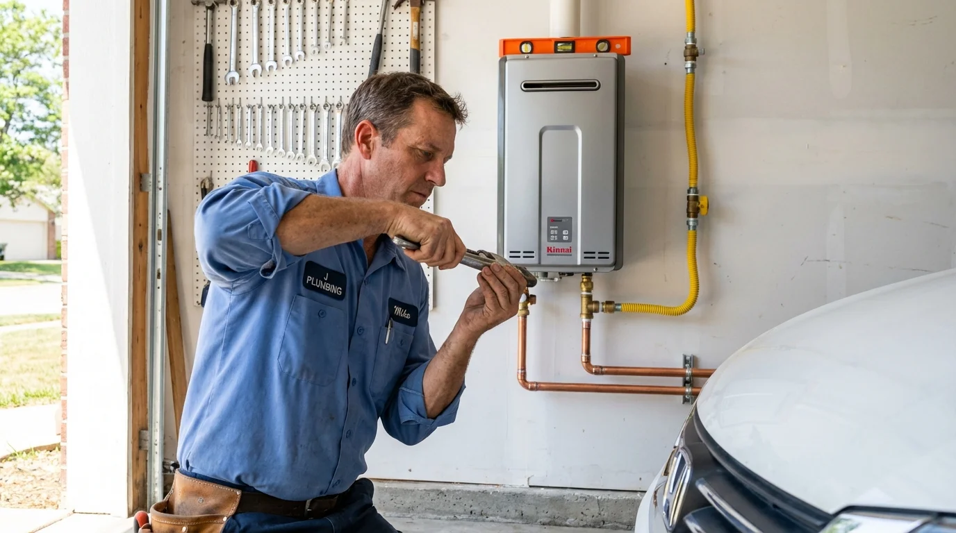 Tankless water heater installation by a Johns Plumbing LLC plumber in Forman